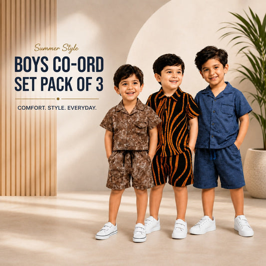 Boys Co-Ord Set Pack of 3 – Soft China Imported Fabric Summer Outfit for Kids - kids clothing by New Outfit Pakistan