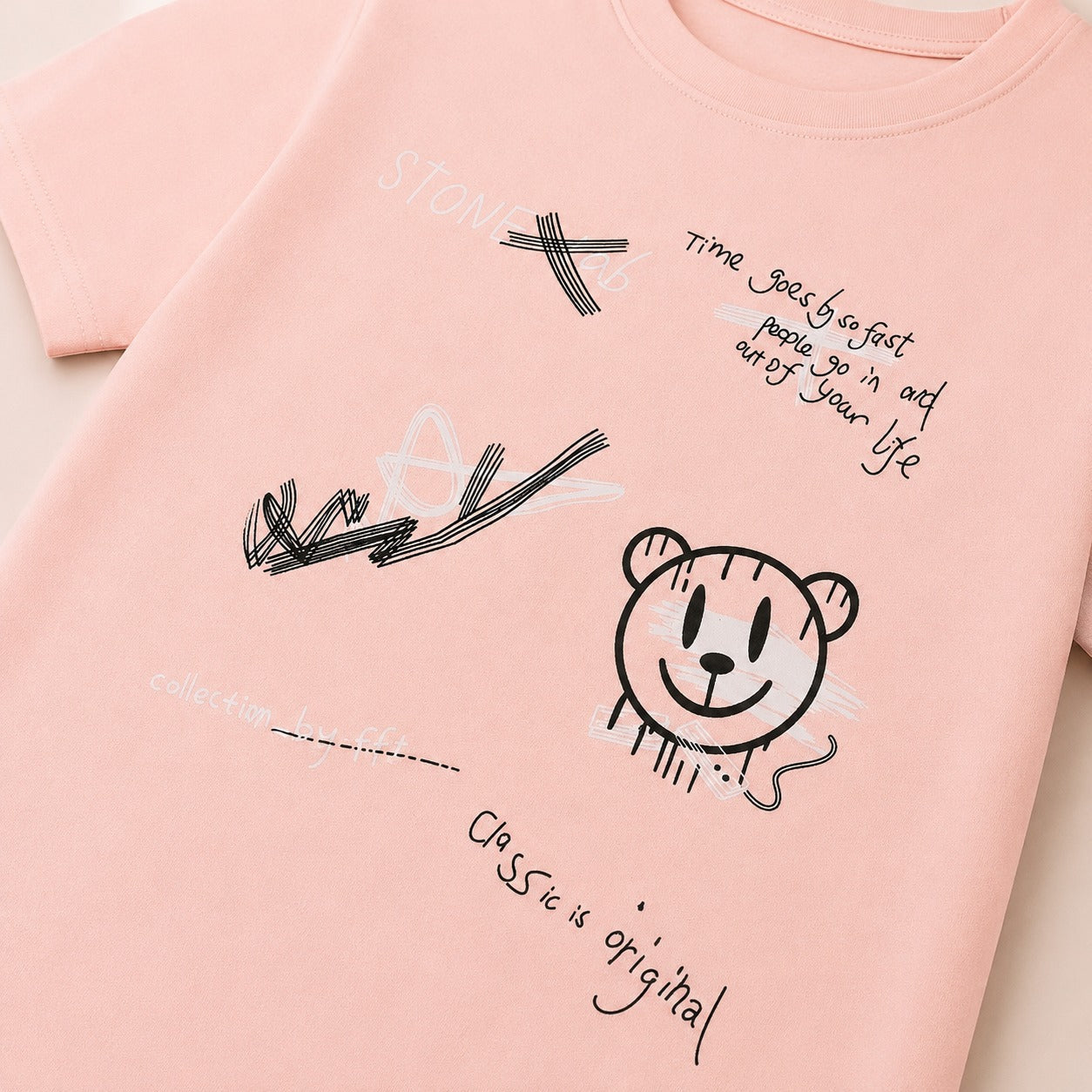 Cute Bear Graphic Printed Pink T-Shirt for Boys (EB-291)
