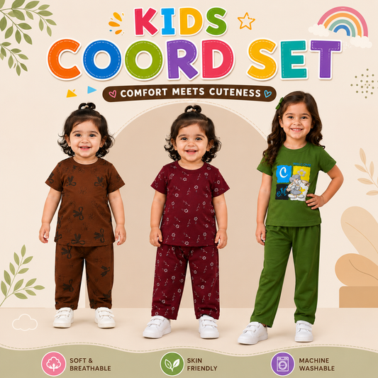 Kids Multicolor Pack of 3 Co-ord Set   9832