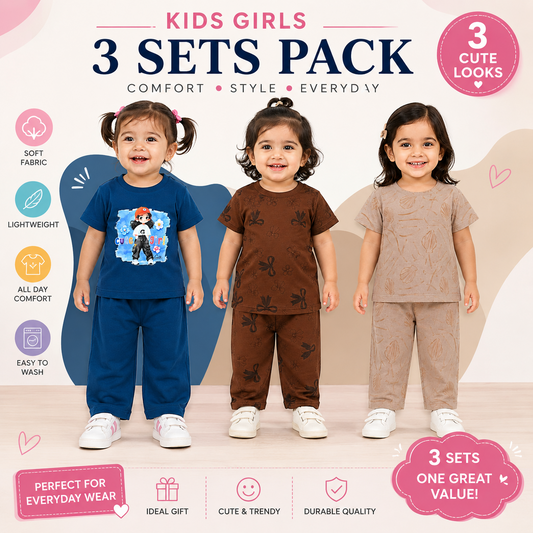 Pack of 3 Baby Girls Printed Co-Ord Sets (EB 617)