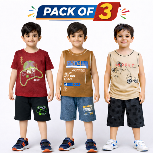 Boys Pack of 3 Suit Set - kids clothing by New Outfit Pakistan