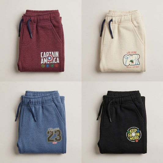 Pack of 4 Kids Winter Terry Trouser Multicolor Casual Sweatpants (EB 630)