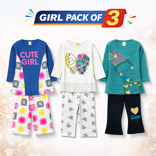 Soft-Jersey Fabric Pack of 3 Girl Suits